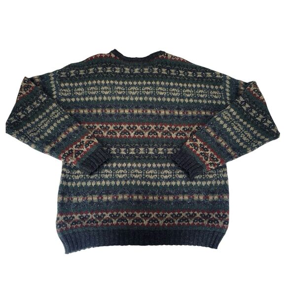 VTG Great Plains Sweater Men XL Navy Green Wool Knit Cosby Grandpa 90s Dad Warm - Picture 2 of 6